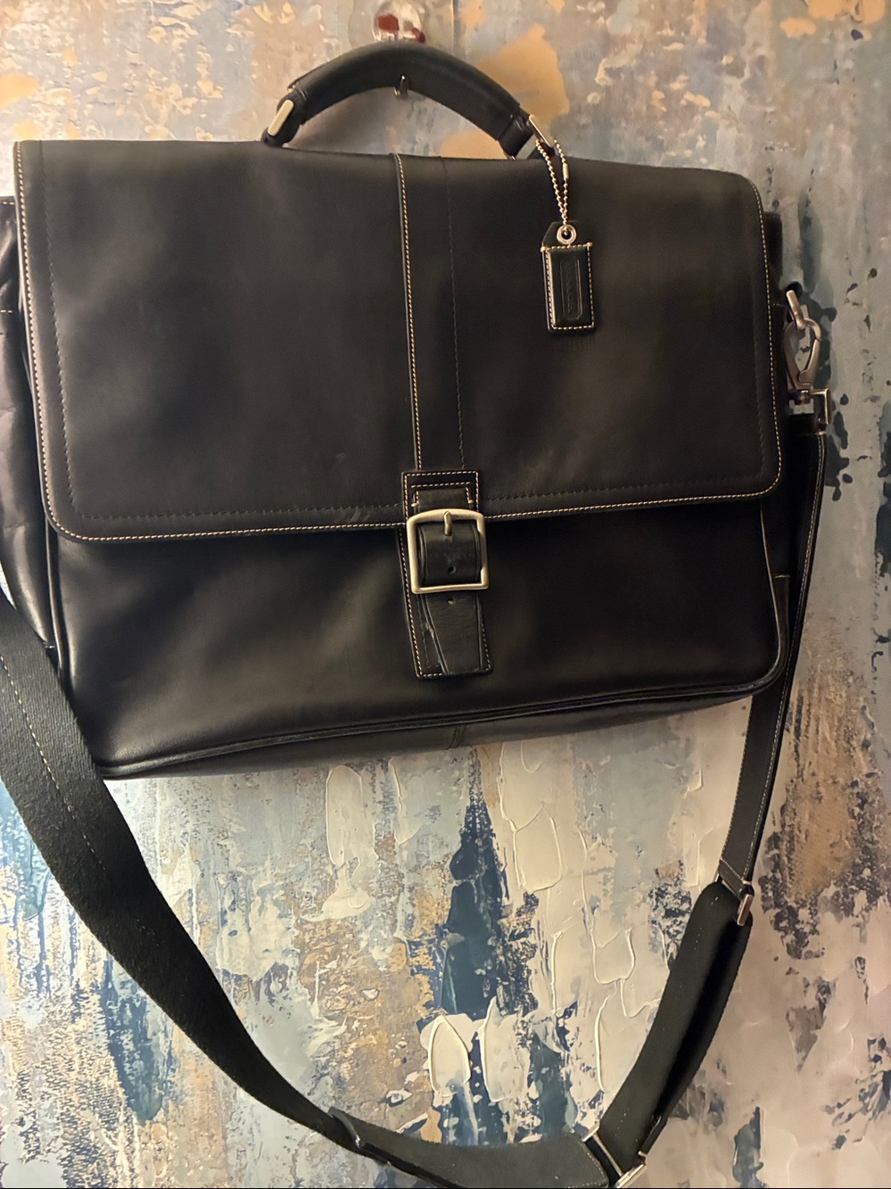 Vintage 2003 Coach Transatlantic Men's Black Leather Messenger Bag - UNISEX